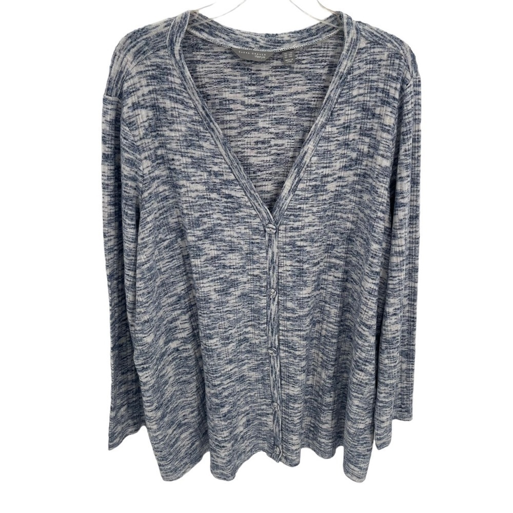 Susan Graver Womens Space Dyed Cardigan sweater top Blue Womens Size 3X V Neck